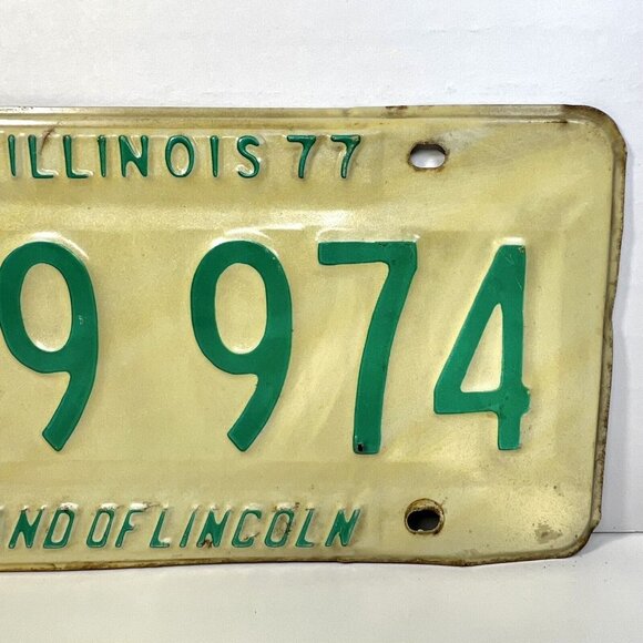 Vintage 1977 Illinois Automobile License Plate 579 974 - Cream‎ Green - Picture 3 of 7